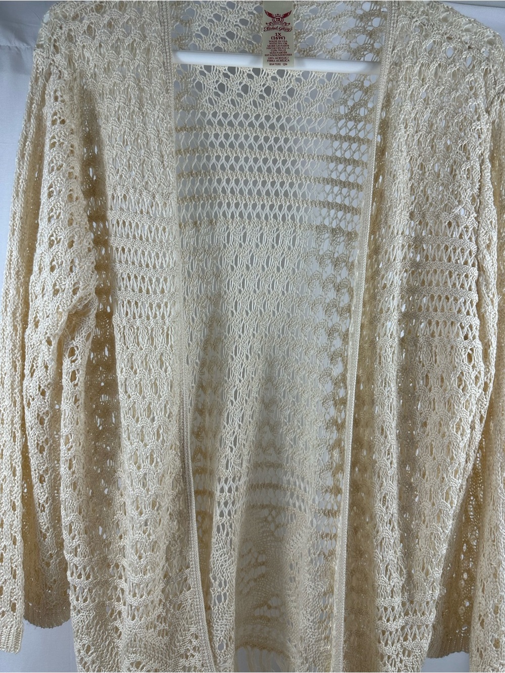 BoHo cottage core cardigan, crocheted knit size 1X (16 W)